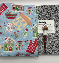 Load image into Gallery viewer, Handmade Gingerbread House Composition Notebook Cover | Reusable Fabric Notebook Sleeve