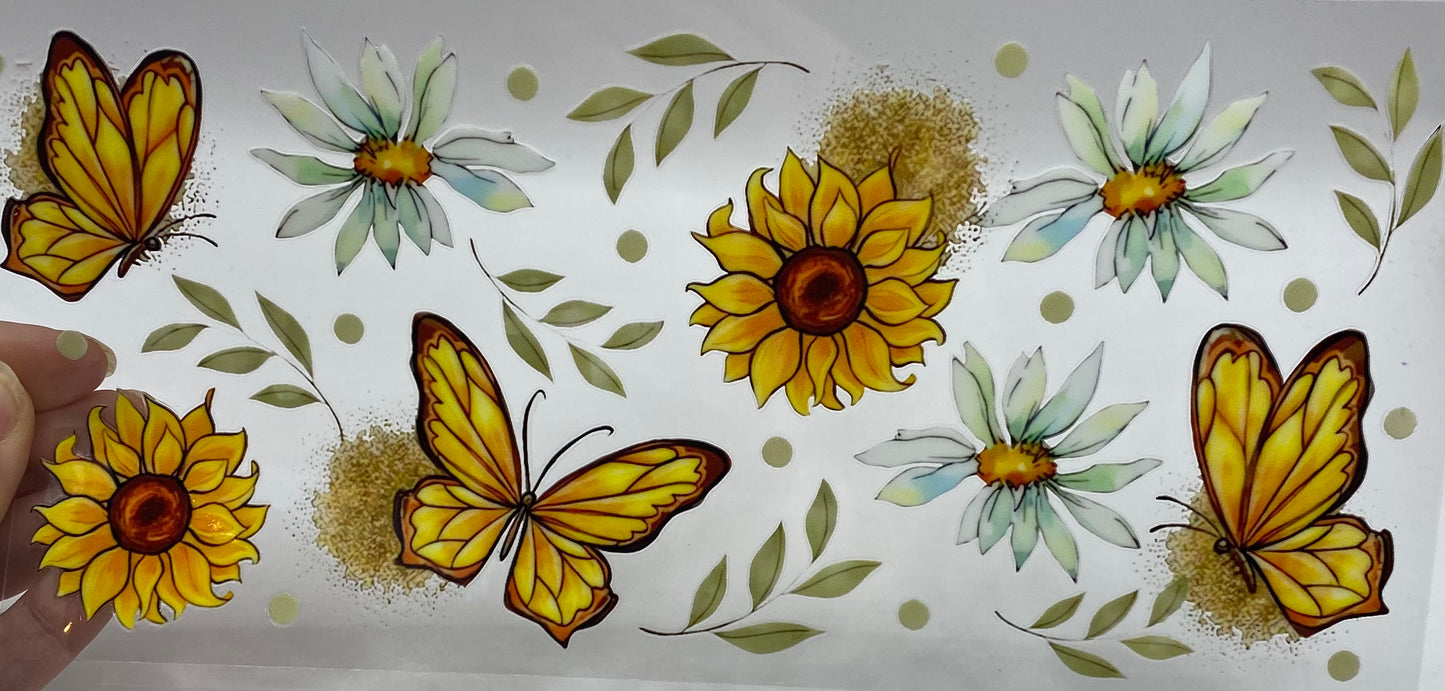 Flowers and Butterflies UV DTF 16oz cup wrap - double sided - Permanent Decal - Ready to apply