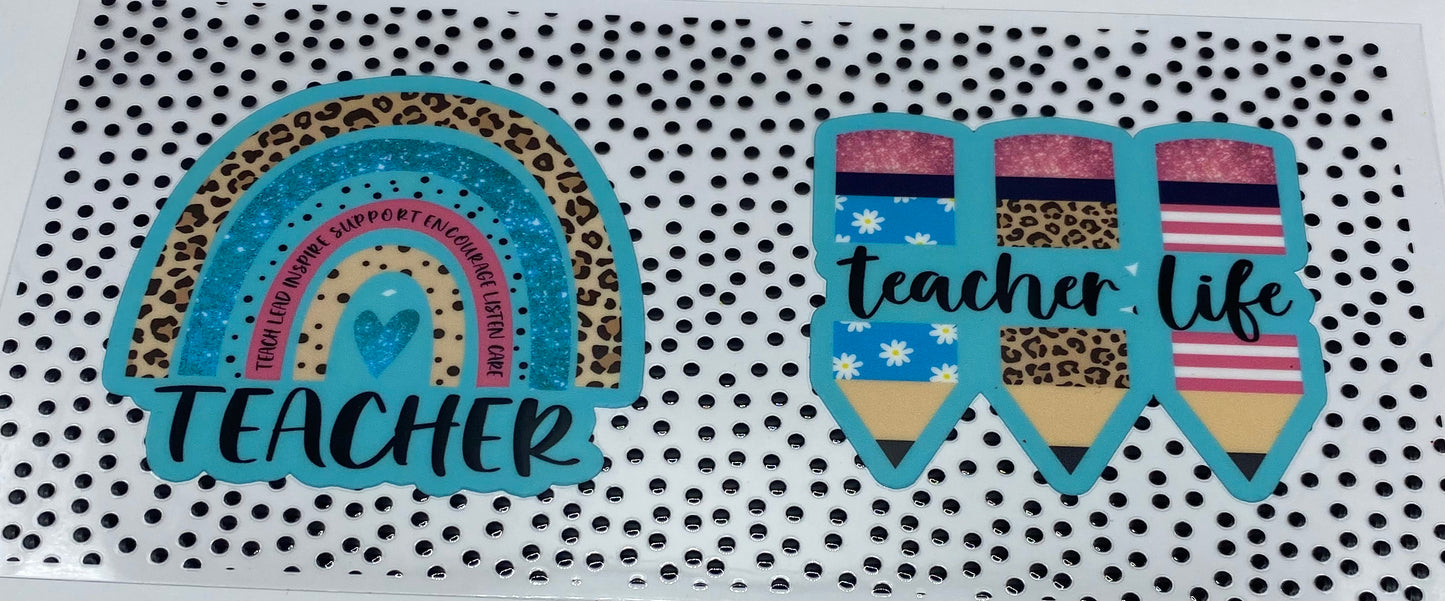 Teacher Life UV DTF 16oz cup wrap - double sided - Permanent Decal - Ready to apply