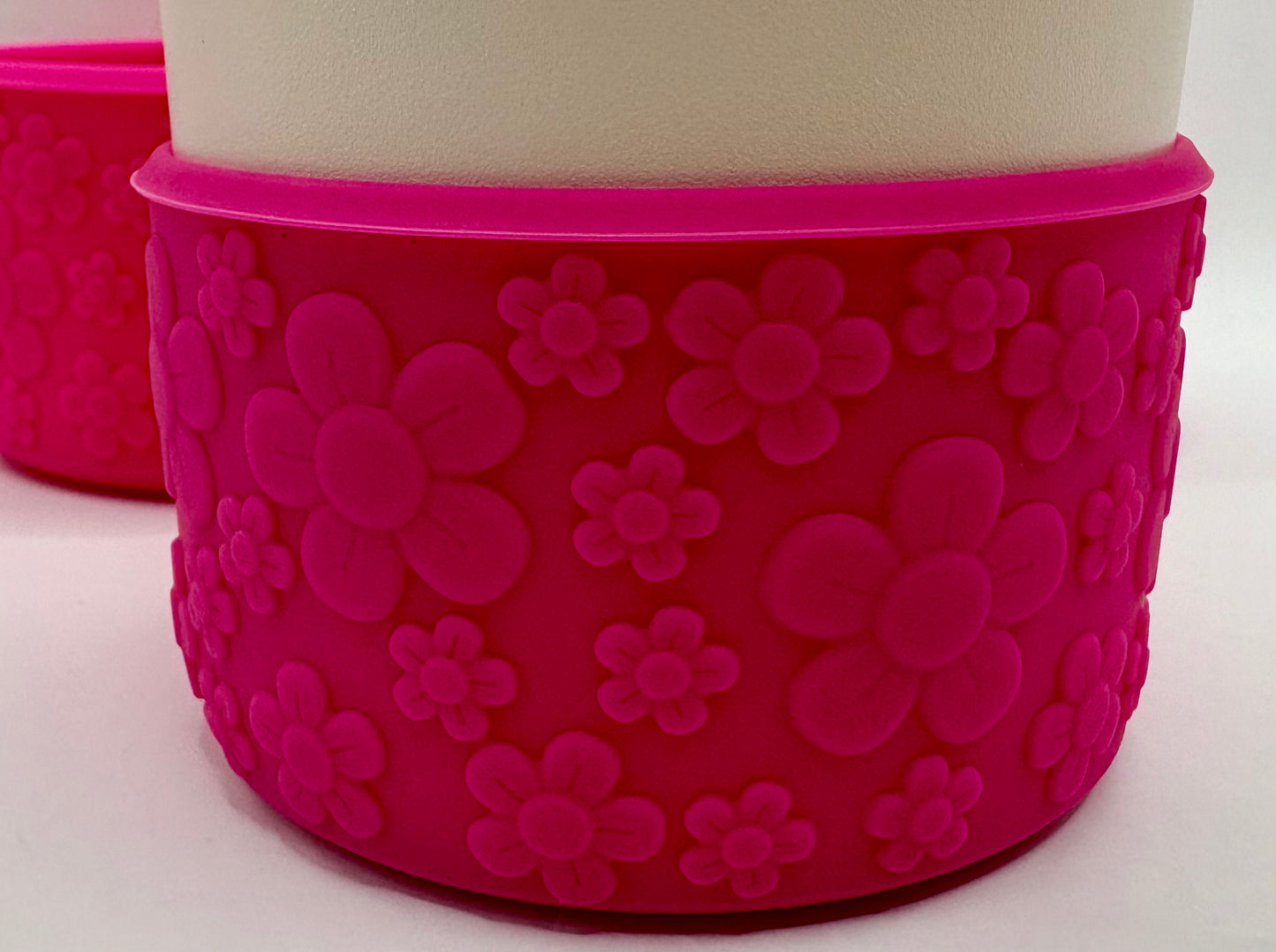 Bright Pink Floral - Textured Tumbler Boot - Silicone Boot- Tumbler Accessories