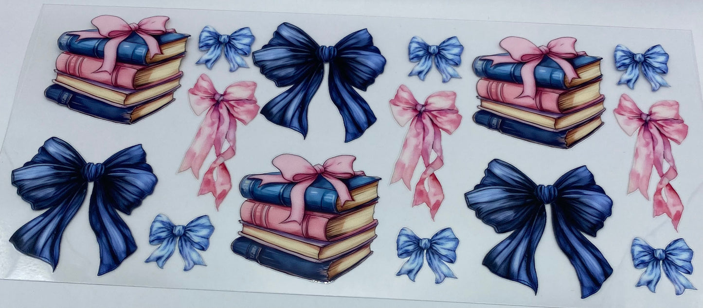 Books and Bows UV DTF 16oz cup wrap - double sided - Permanent Decal - Ready to apply