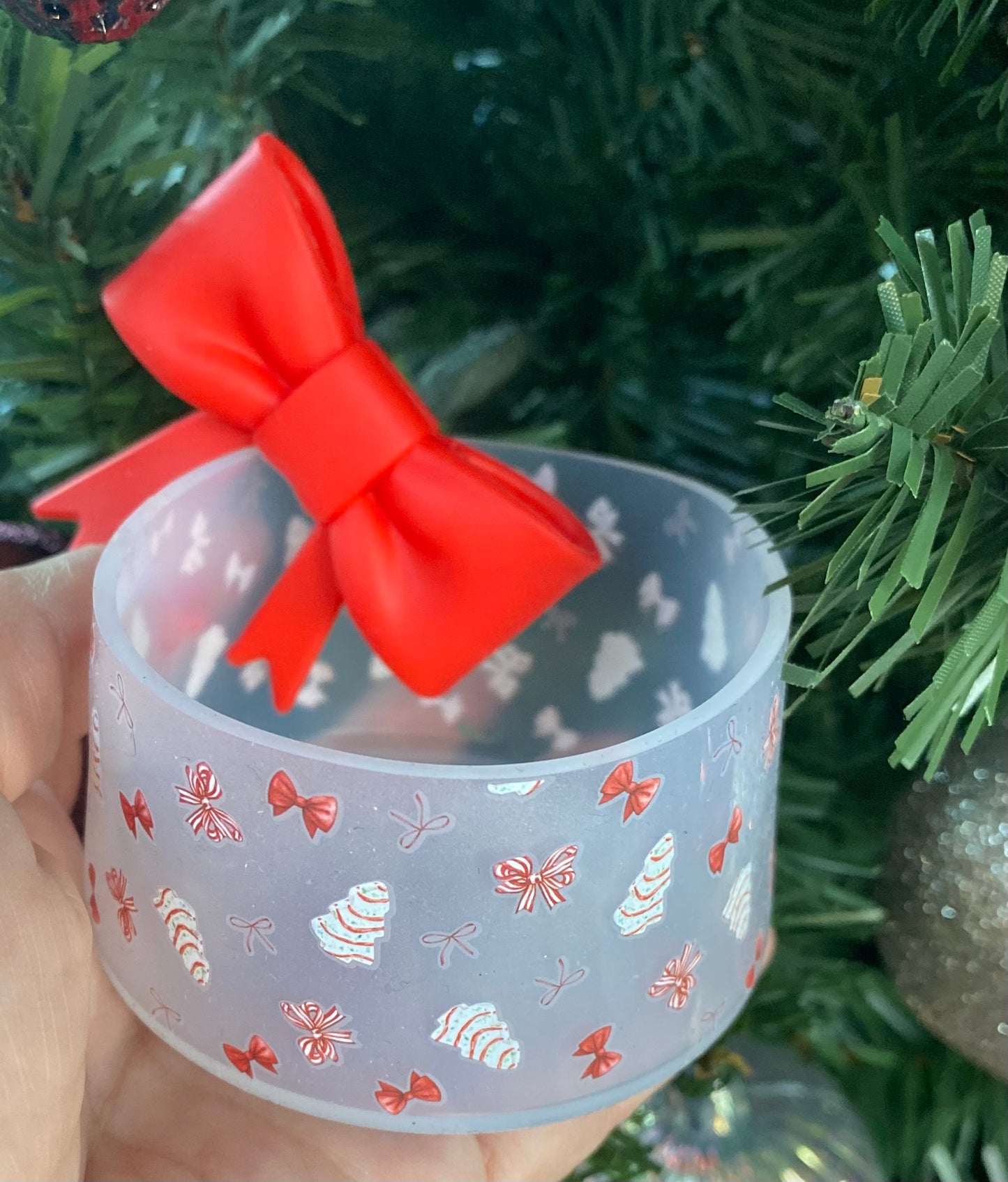 Christmas Tree Cake With Bows- Transparent Tumbler Boot - Silicone Boot- Tumbler Accessories