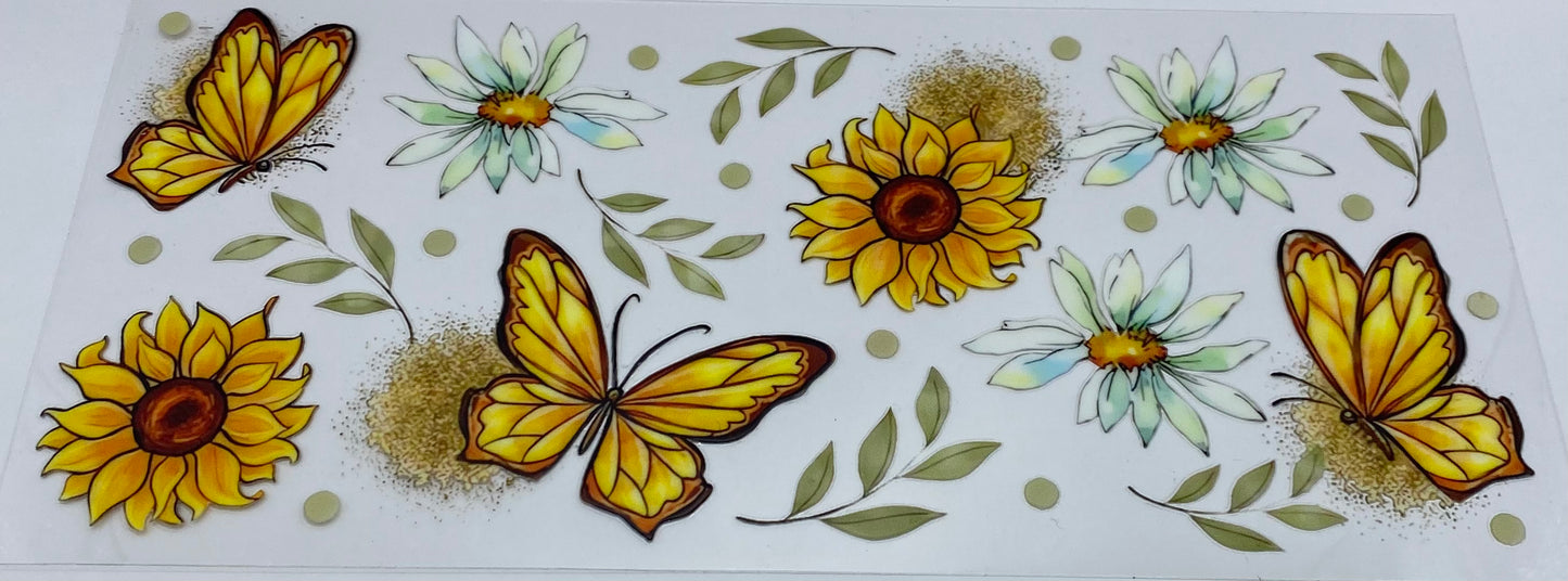 Flowers and Butterflies UV DTF 16oz cup wrap - double sided - Permanent Decal - Ready to apply