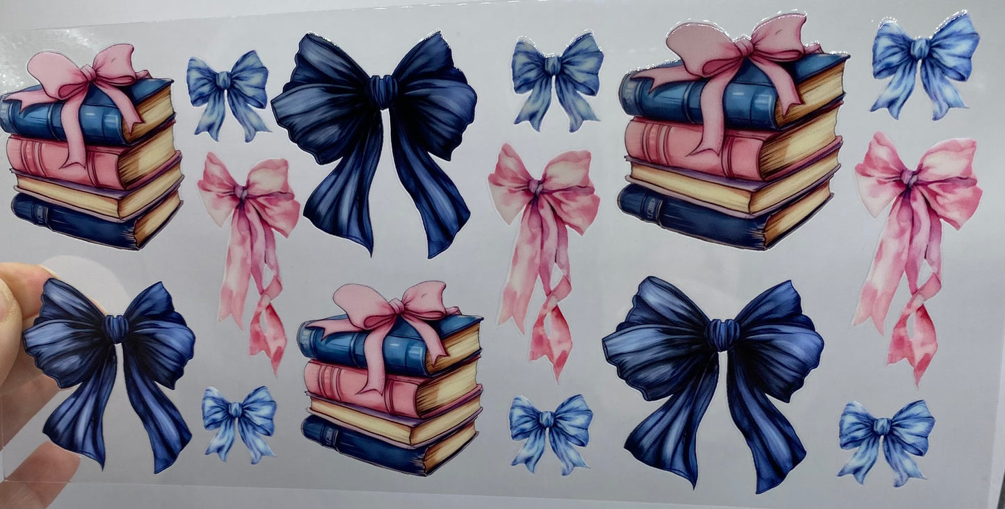 Books and Bows UV DTF 16oz cup wrap - double sided - Permanent Decal - Ready to apply