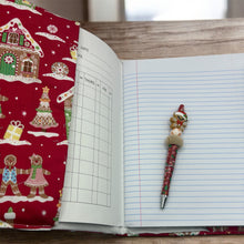 Load image into Gallery viewer, Handmade Gingerbread Man Composition Notebook Cover | Reusable Fabric Notebook Sleeve