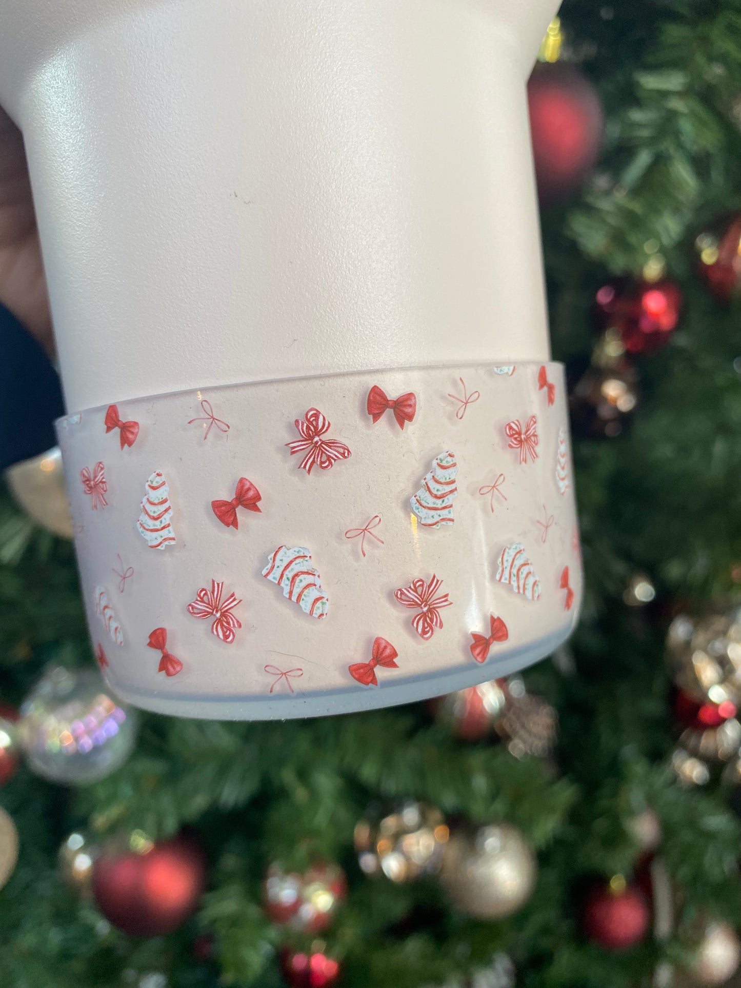 Christmas Tree Cake With Bows- Transparent Tumbler Boot - Silicone Boot- Tumbler Accessories