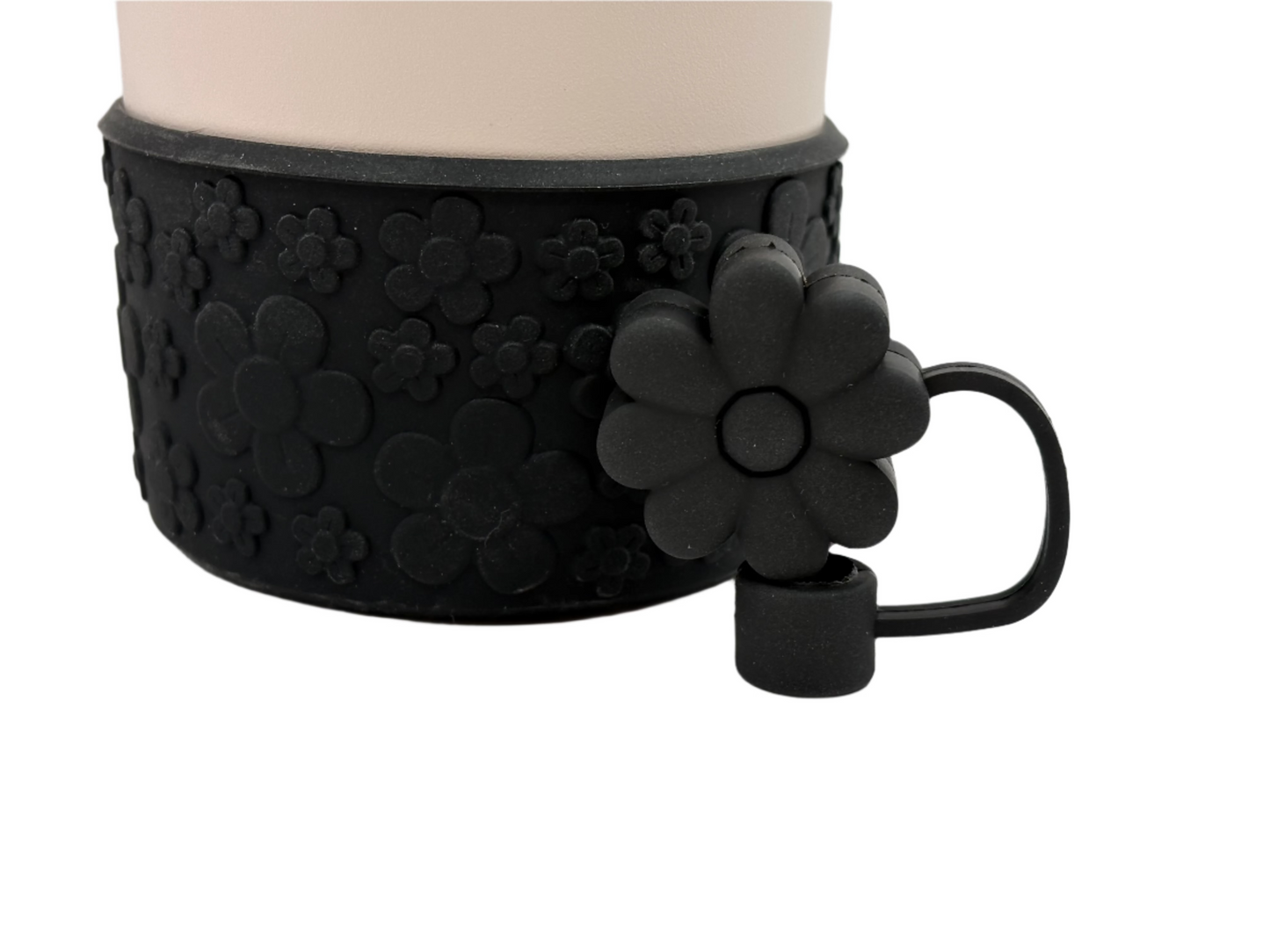 Black Floral Tumbler Boot & Straw Topper Set
