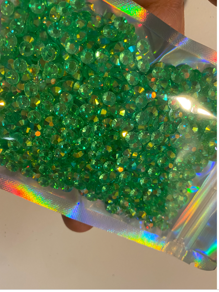 5mm Resin Transparent AB rhinestones 1oz bag approx. 1400 pieces. Green