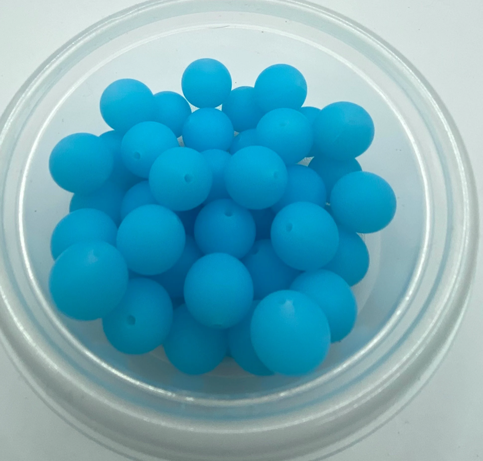 Transparent Blue Solid Round Silicone Bead - 15mm