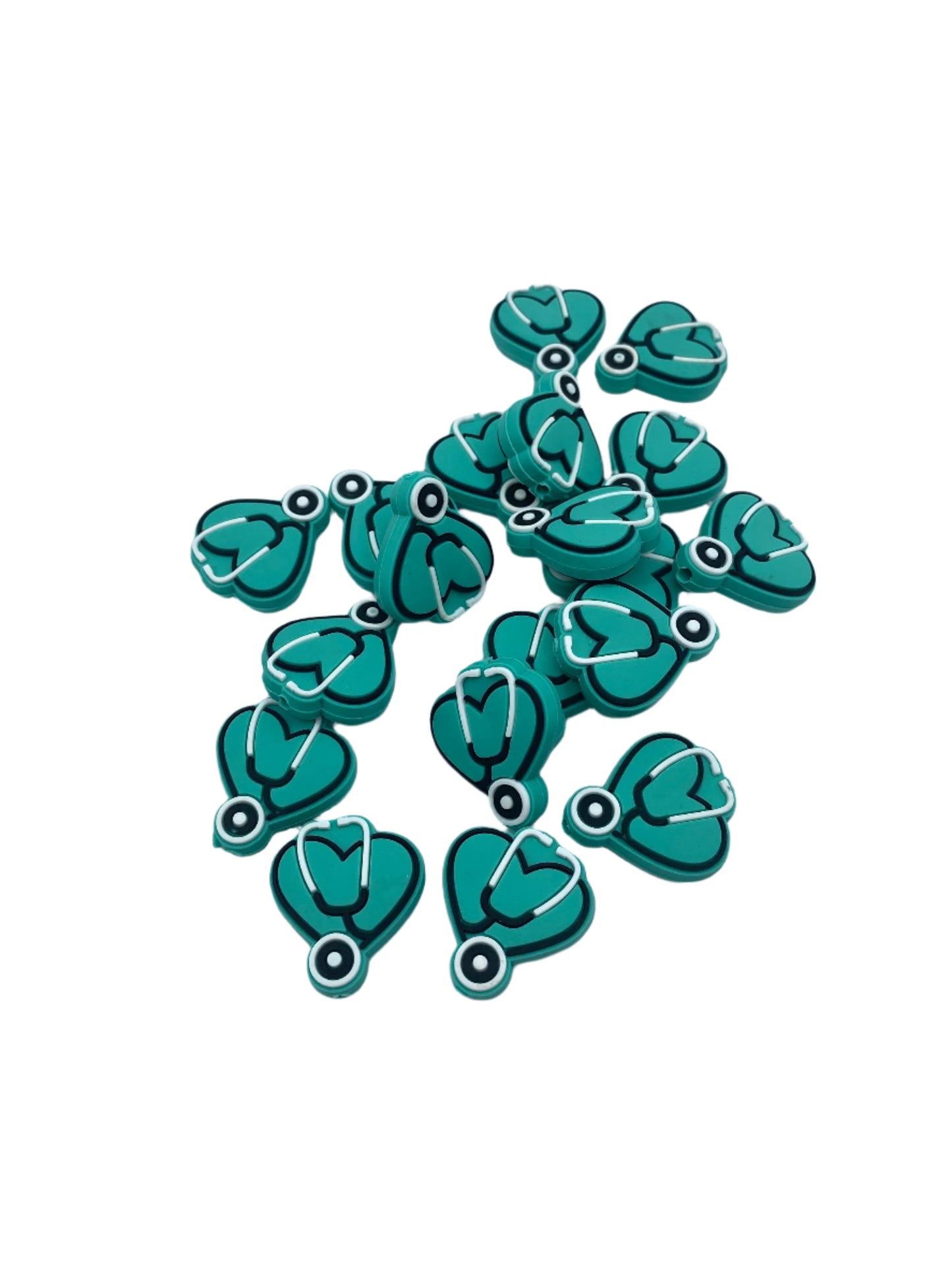 Stethoscope Heart Silicone Focal Bead - teal
