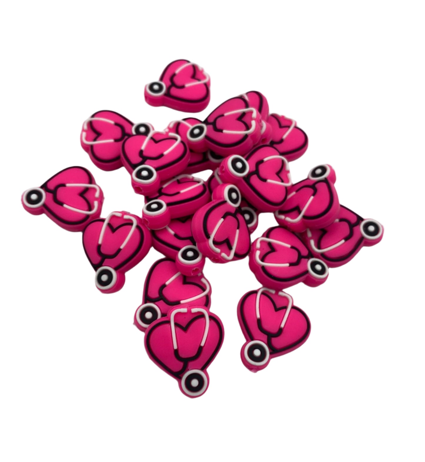 Stethoscope Heart Silicone Focal Bead- pink
