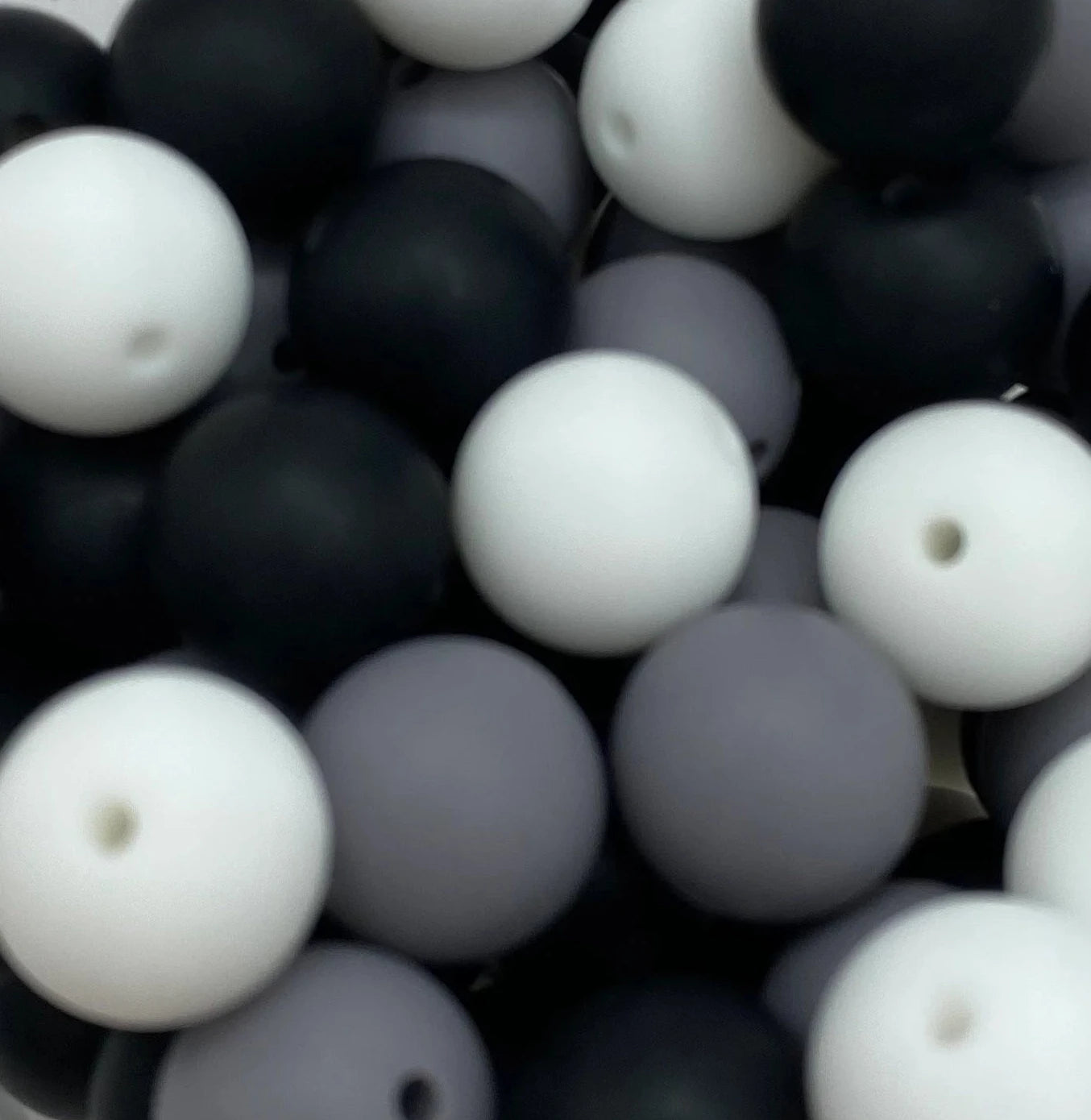 Black/Gray/White Bead Mix - Solid Round Silicone Beads - 15mm - 50 Beads