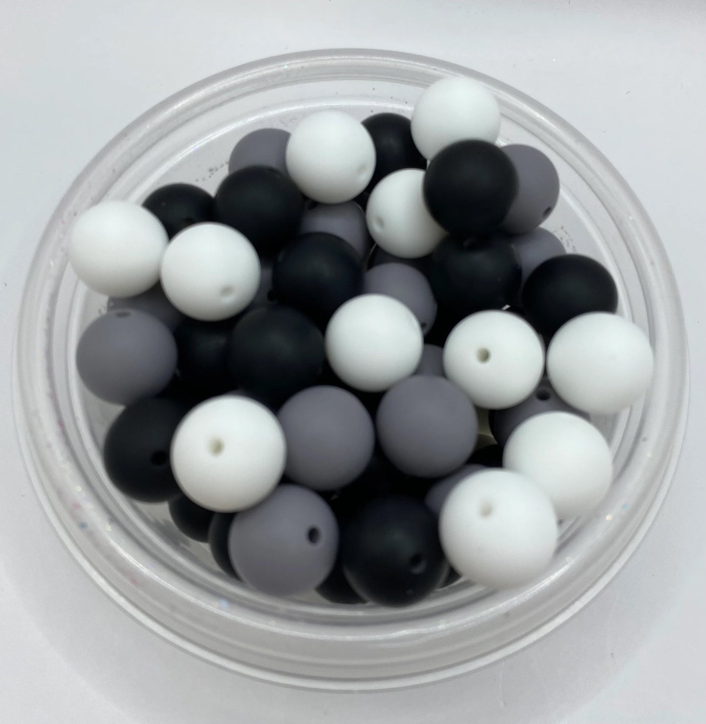 Black/Gray/White Bead Mix - Solid Round Silicone Beads - 15mm - 50 Beads