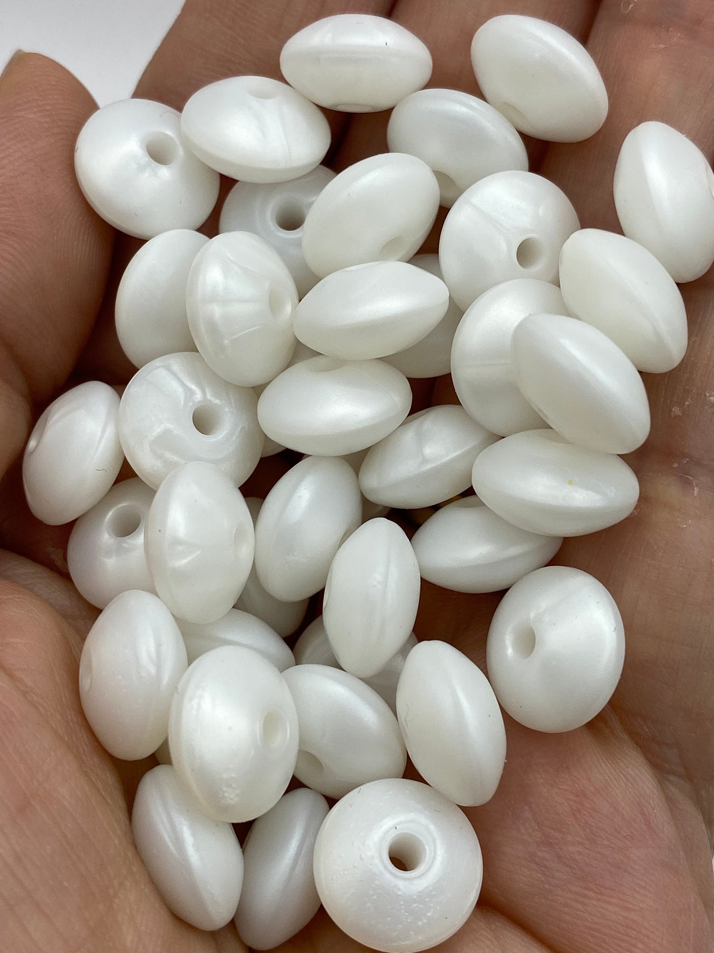 20 Pearl White Solid Silicone Lentil Beads - 12mm