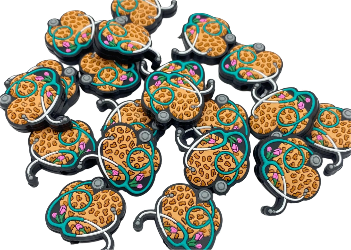 Stethoscope Leopard Heart Silicone Focal Bead