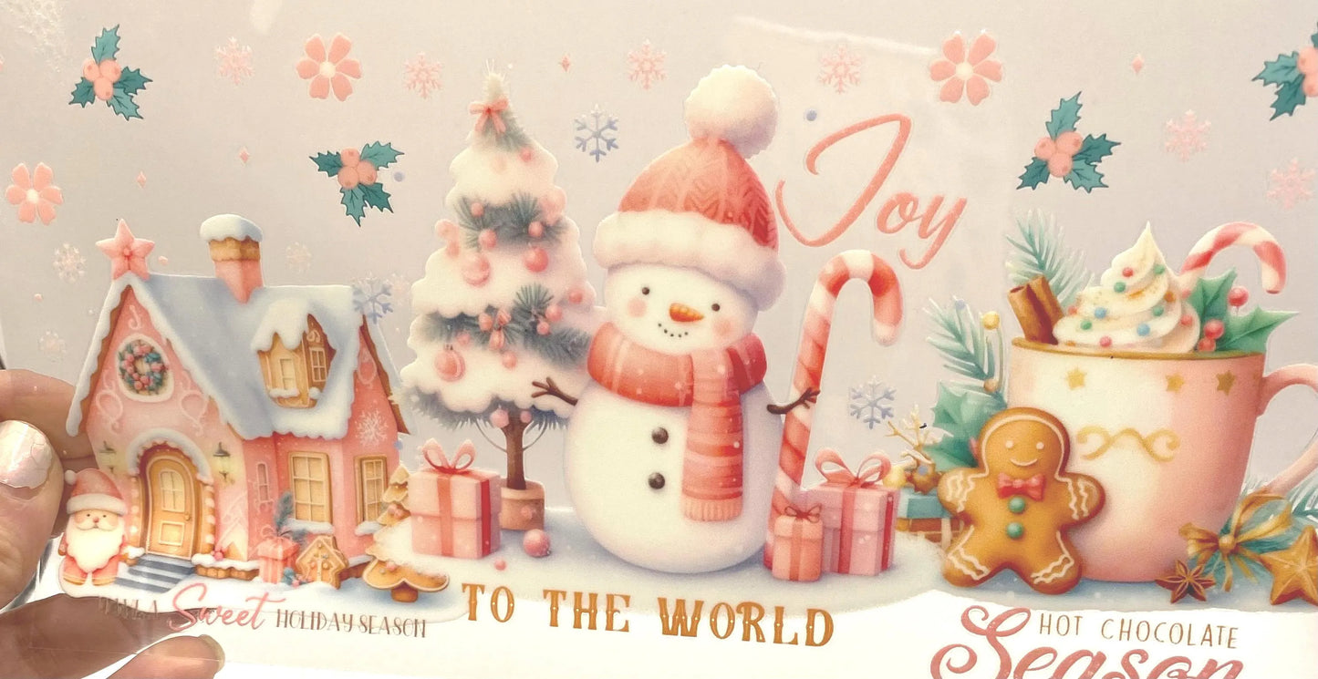 Snowman UV DTF 16oz cup wrap - double sided - Permanent Decal - Ready to apply