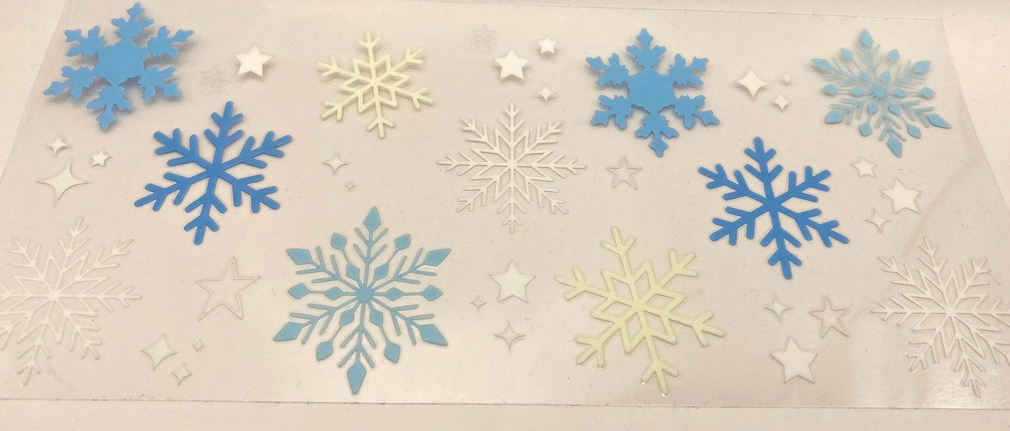 Snowflake UV DTF 16oz cup wrap - double sided - Permanent Decal - Ready to apply