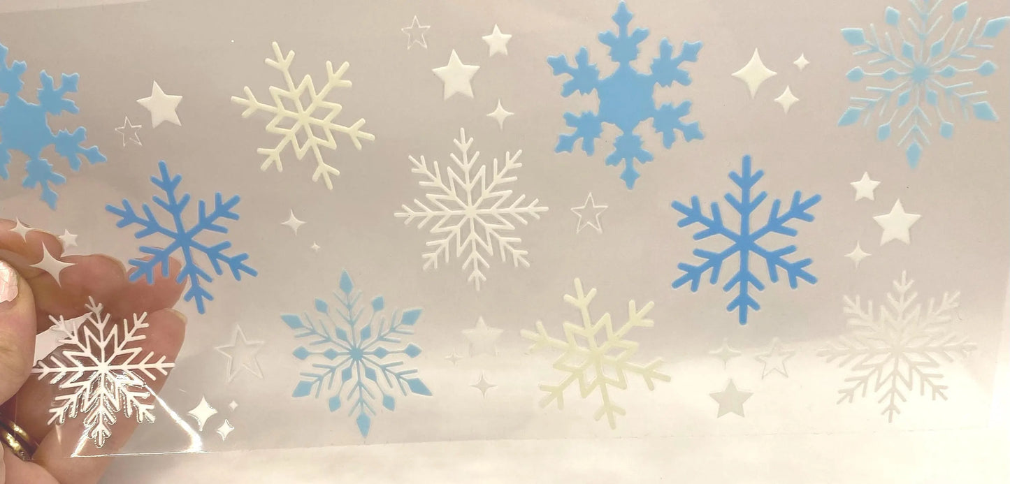 Snowflake UV DTF 16oz cup wrap - double sided - Permanent Decal - Ready to apply