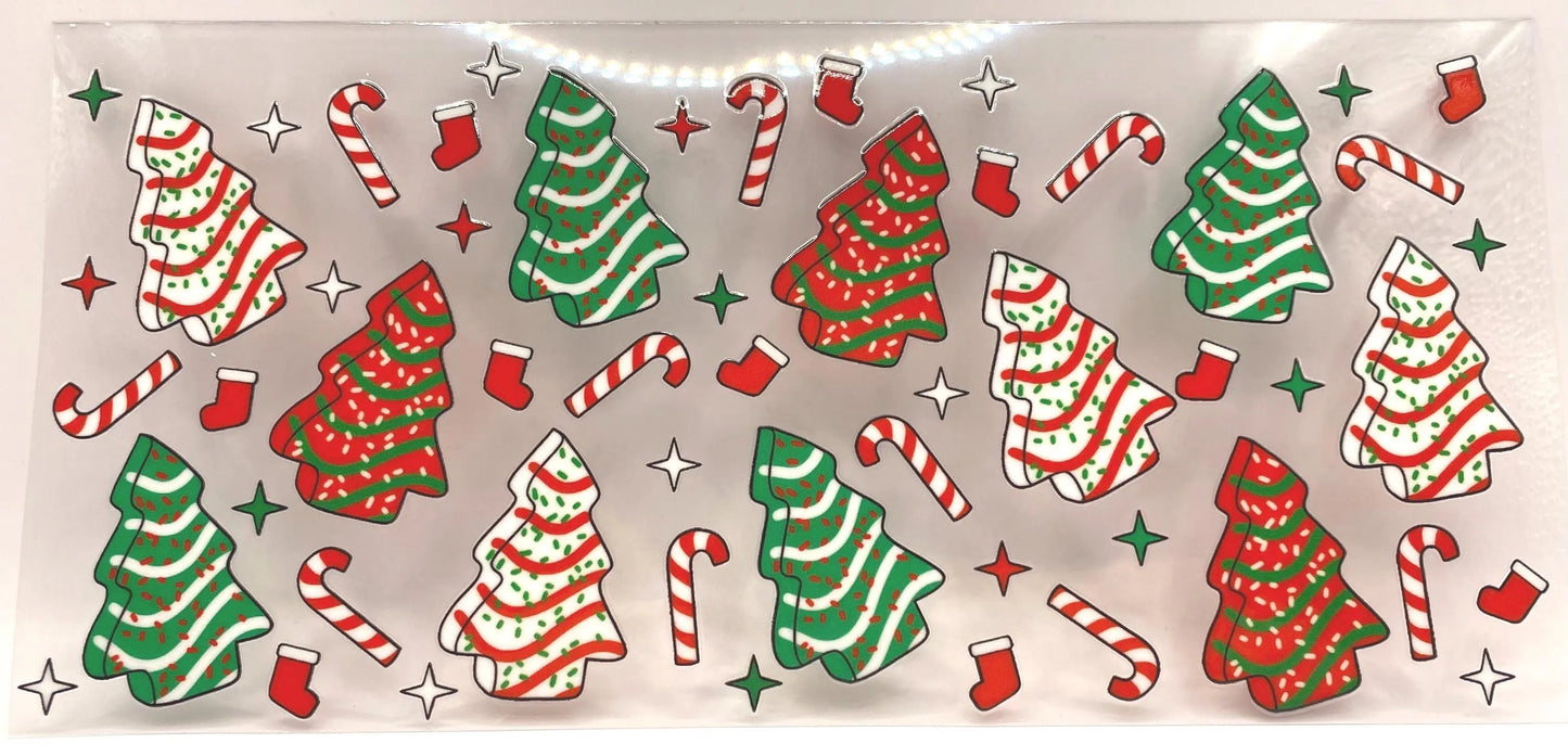 Christmas Tree UV DTF 16oz cup wrap - double sided - Permanent Decal - Ready to apply
