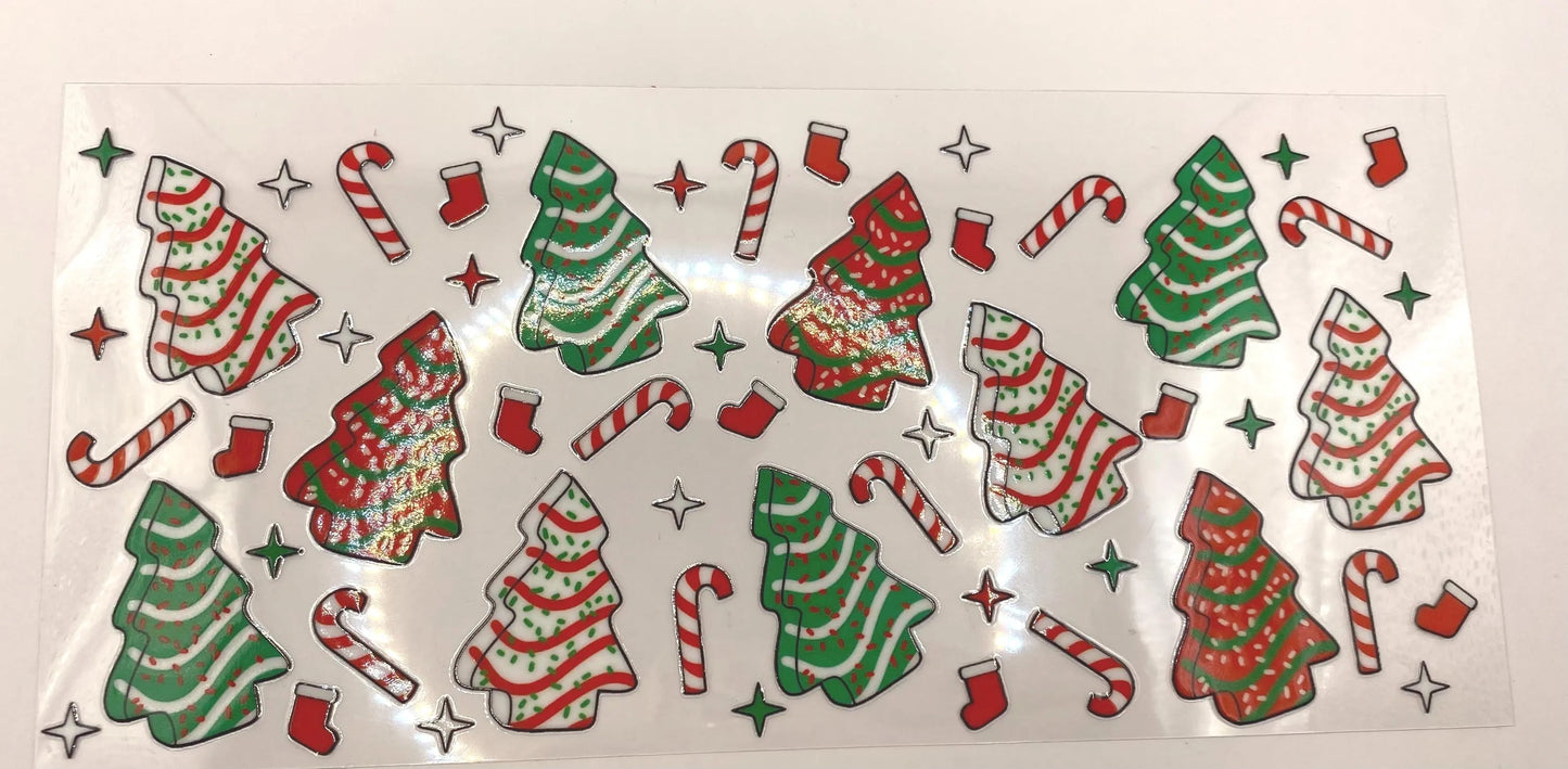 Christmas Tree UV DTF 16oz cup wrap - double sided - Permanent Decal - Ready to apply