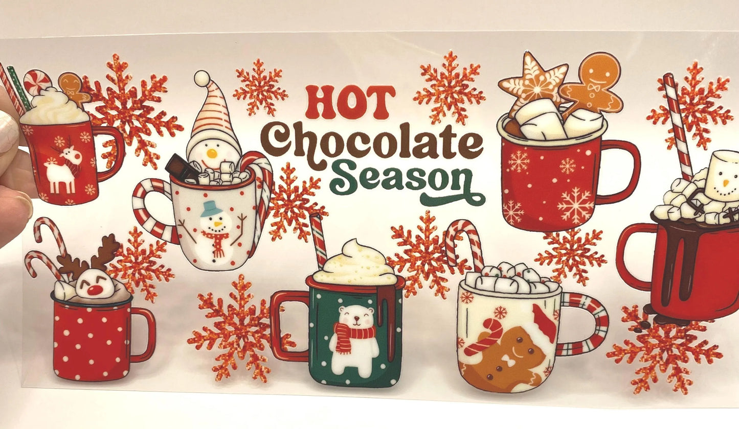 Hot Chocolate Season UV DTF 16oz cup wrap - double sided - Permanent Decal - Ready to apply