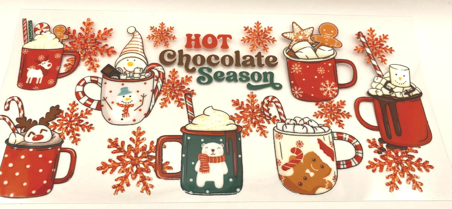 Hot Chocolate Season UV DTF 16oz cup wrap - double sided - Permanent Decal - Ready to apply