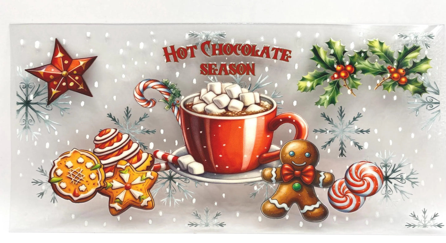 Hot Chocolate Season UV DTF 16oz cup wrap - double sided - Permanent Decal - Ready to apply