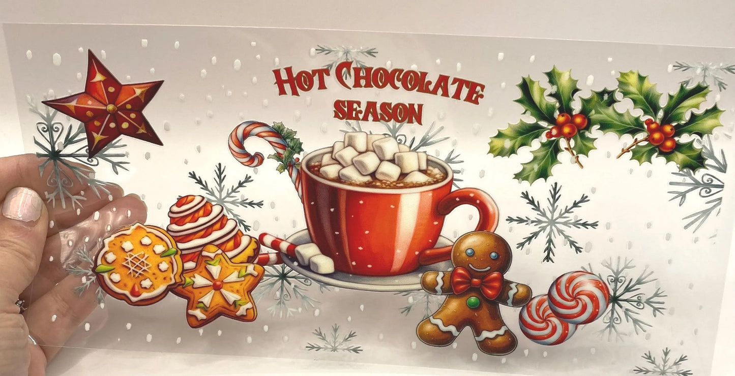 Hot Chocolate Season UV DTF 16oz cup wrap - double sided - Permanent Decal - Ready to apply