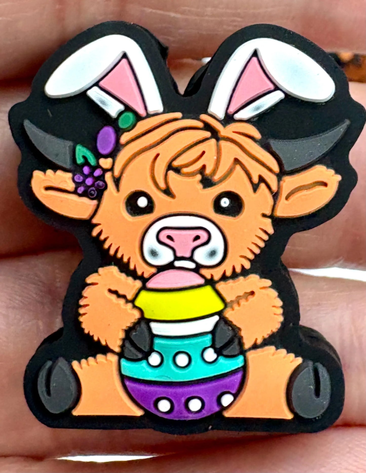 Easter Highland Cow Silicone Focal Bead
