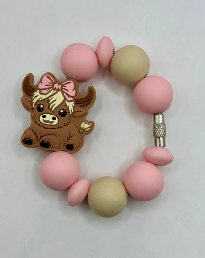 Highland Cow with Pink Bow Silicone Tumbler Cup Charm