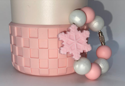 Pink Snowflake Beaded Handle Charm and Checkered Textured Boot