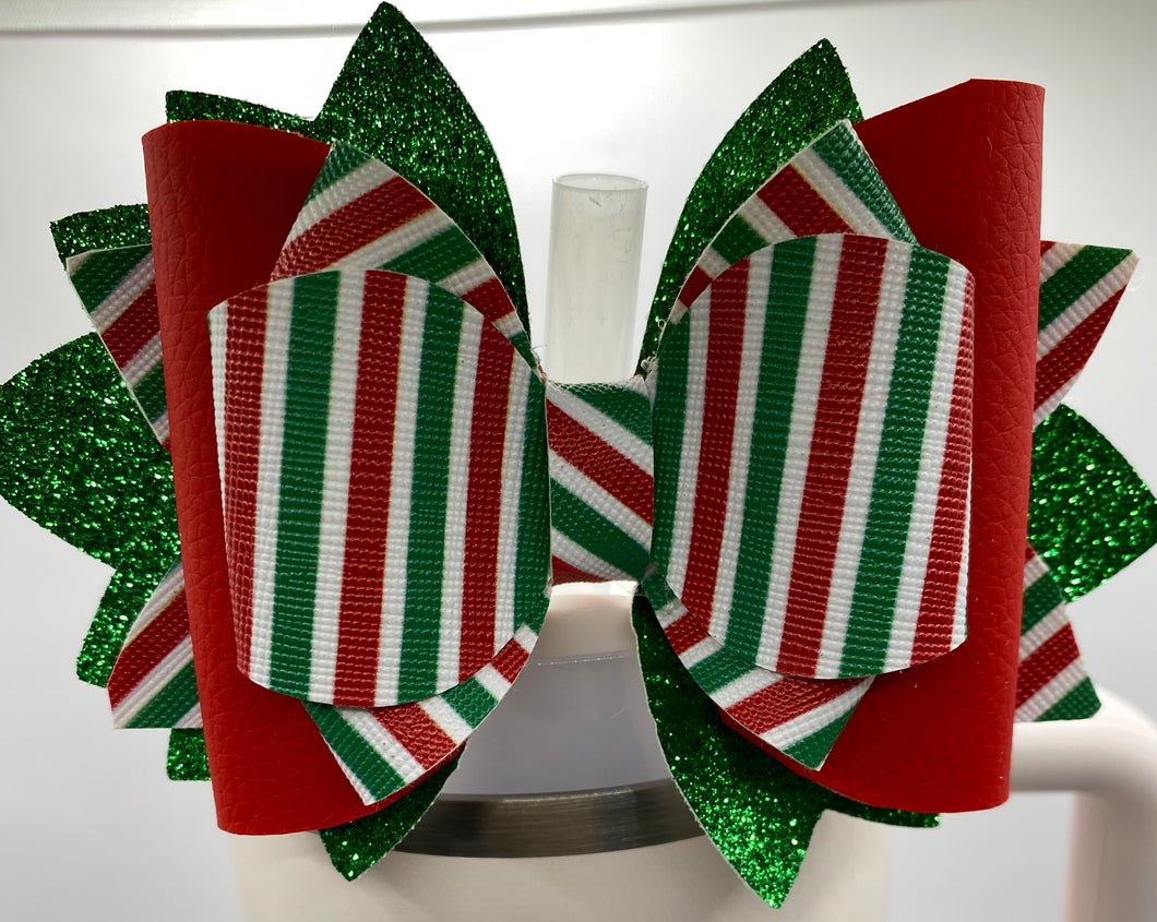 Christmas Striped Bow Straw Topper - Tumbler Straw Topper-