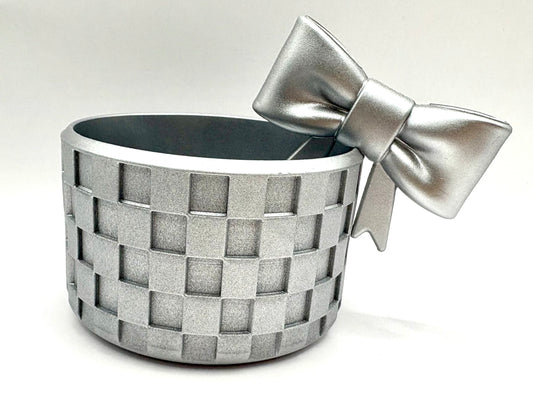 Silver Bow Straw Topper and Checkered Texture Tumbler Boot - Silicone Boot- Tumbler Accessories