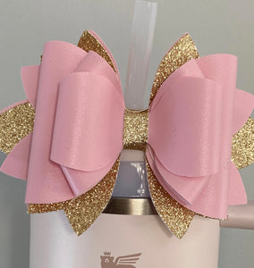 Pink With Gold Tumbler Bow