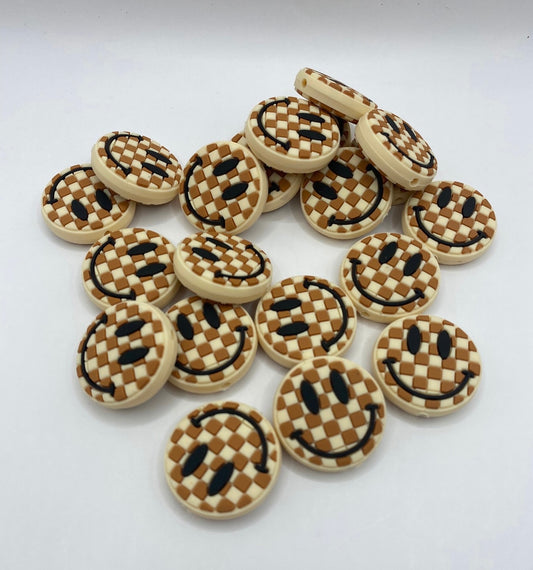 Tan Checkered Smiley face  focal bead - back in stock on Sept.12