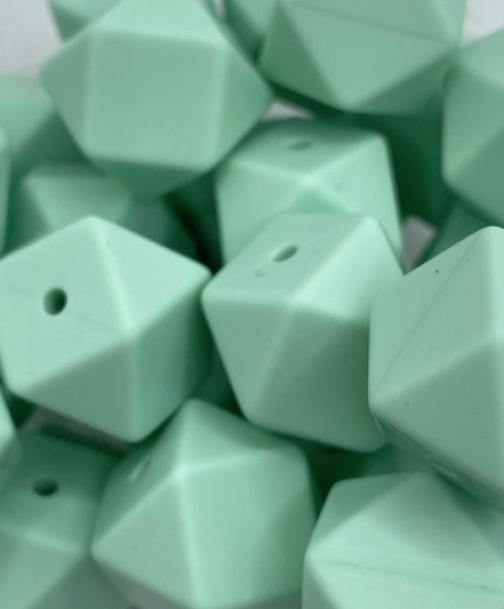 Mint Hexagon Silicone Solid Bead 17mm