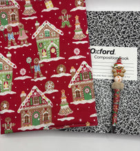 Load image into Gallery viewer, Handmade Gingerbread Man Composition Notebook Cover | Reusable Fabric Notebook Sleeve
