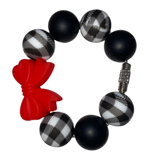 Black Plaid with Red Bow Silicone Tumbler Cup Charm
