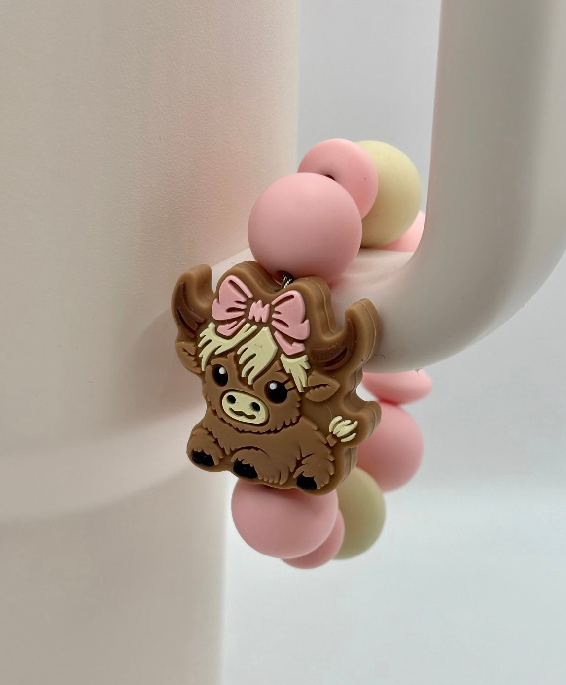 Highland Cow with Pink Bow Silicone Tumbler Cup Charm