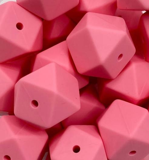 Pink Hexagon Silicone Solid Bead 17mm