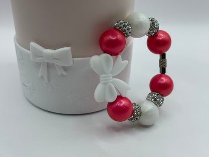 Pink Metallic with Bow Beaded Handle Charm and White Bow Boot Bundle