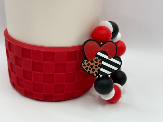 Hearts Silicone Tumbler Cup Handle Charm and Checkered Textured Boot Bundle