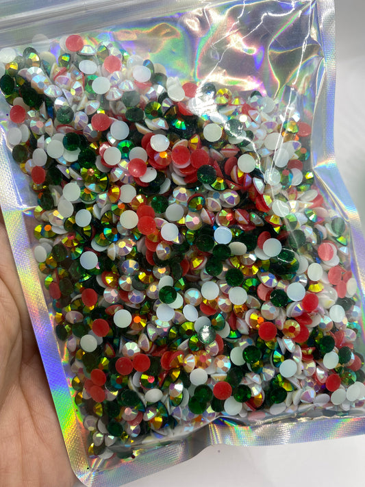 5mm Resin jellyAB rhinestones 1 oz bag Christmas mix