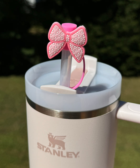 Pink Bow Straw Topper for Tumbler fits Stanley Cups