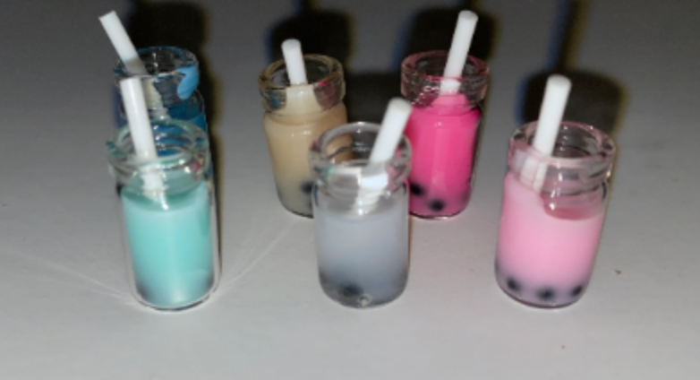 Resin Boba Tea Drink with Straw Charms -5 pieces