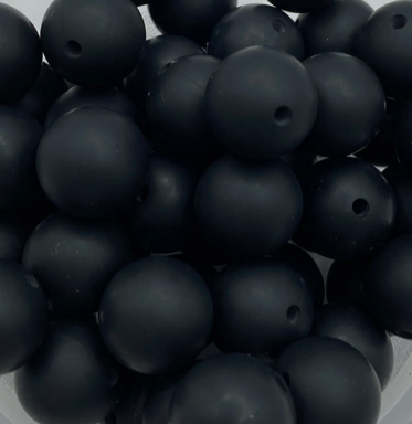 Black Solid Round Silicone Bead - 15mm