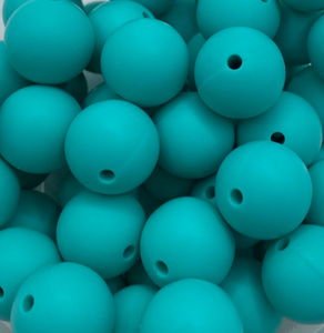 Turquoise Solid Round Silicone Bead - 15mm