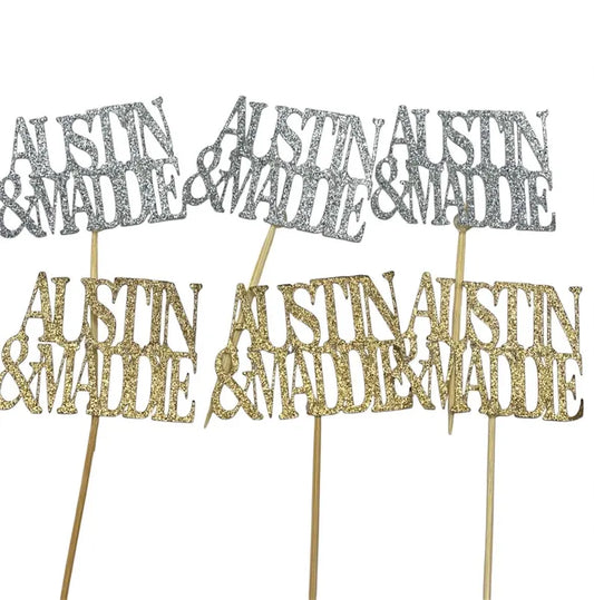 Cupcake Toppers with 2 Names - Set of 6