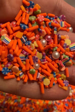 Load image into Gallery viewer, Tiny Orange Polymer Clay Sprinkles, with Pearls  Mix 0.5 oz bag
