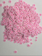 Load image into Gallery viewer, Pink Flowers Polymer Clay Slices 5mm.  0.5 oz bag
